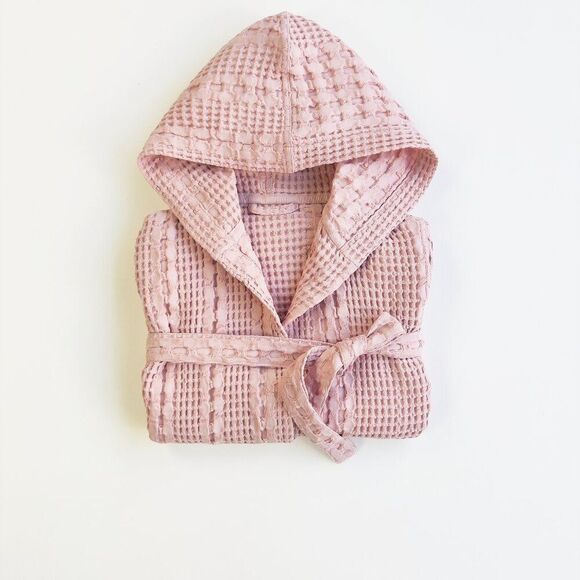 Organic Waffle Cotton Kids Bathrobe Pink - Picture 3 of 6